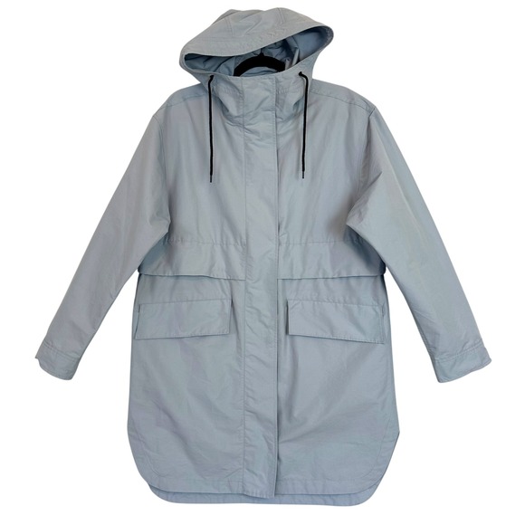 Everlane ReNew Anorak Raincoat Seagrass Blue Hooded Lightweight Jacket Womens M - Picture 1 of 12